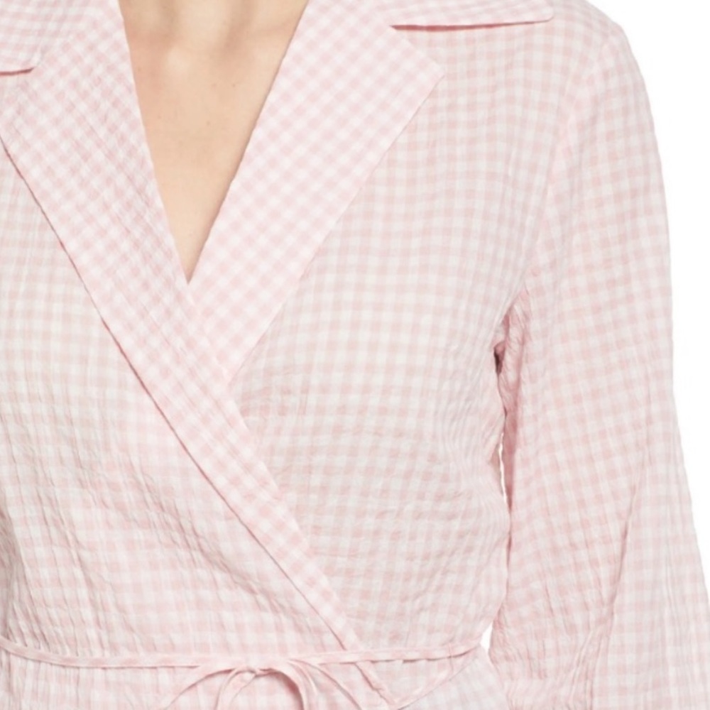 & Other Stories Seersucker Pink White Gingham Wrap Blouse - Picture 3 of 9